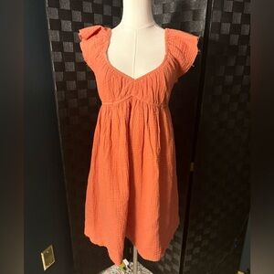 Roxy Baby Doll Coral Luna Cotton Flutter-Sleeve Mini Sun Dress Size L